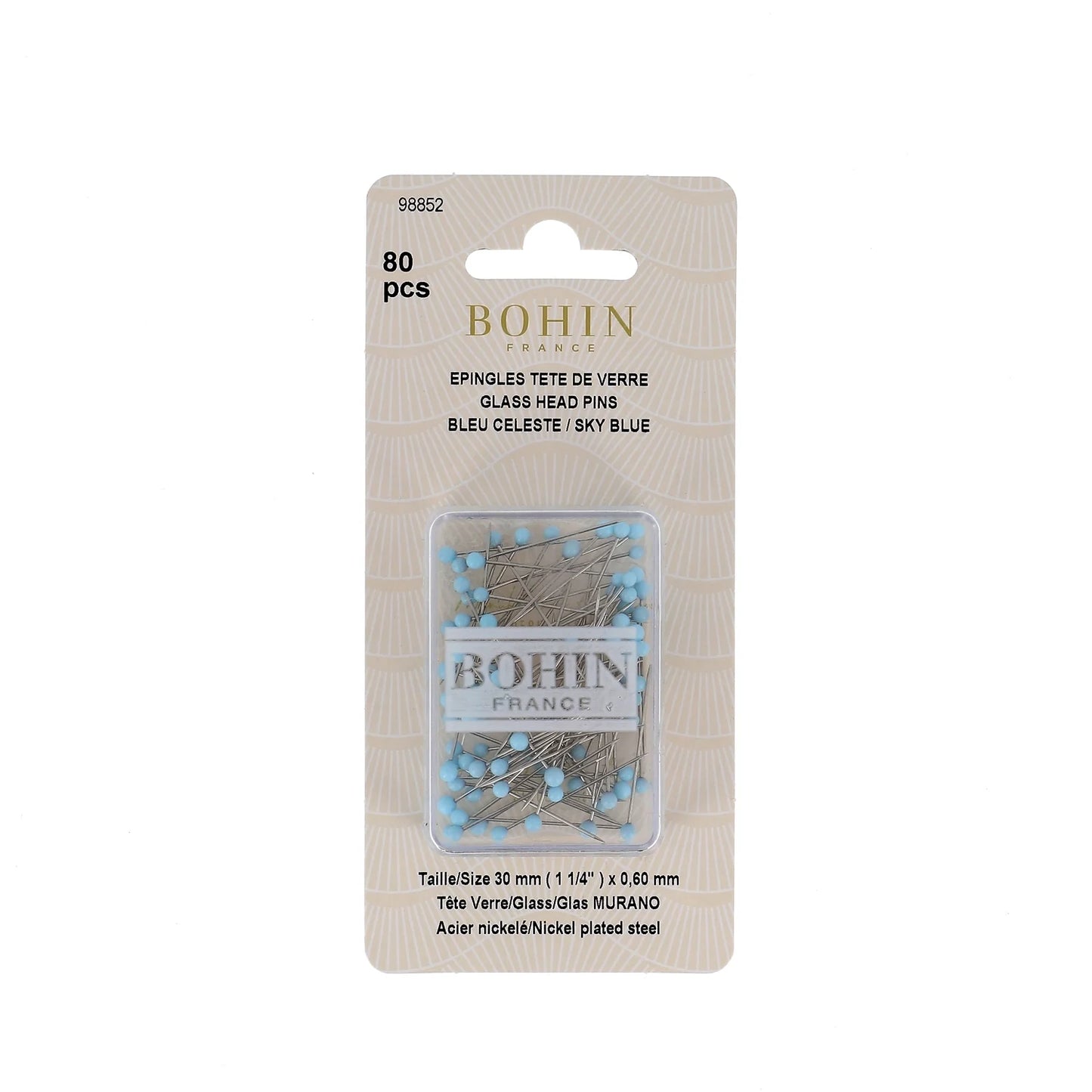 GLASS HEAD PINS - 1 "3/16 - BLISTER80pcs-Sky Blue