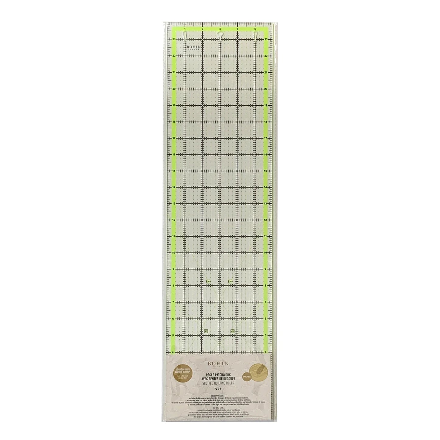 SLOTTED QUILTING RULER (Inches) Acrylic 24''x6''