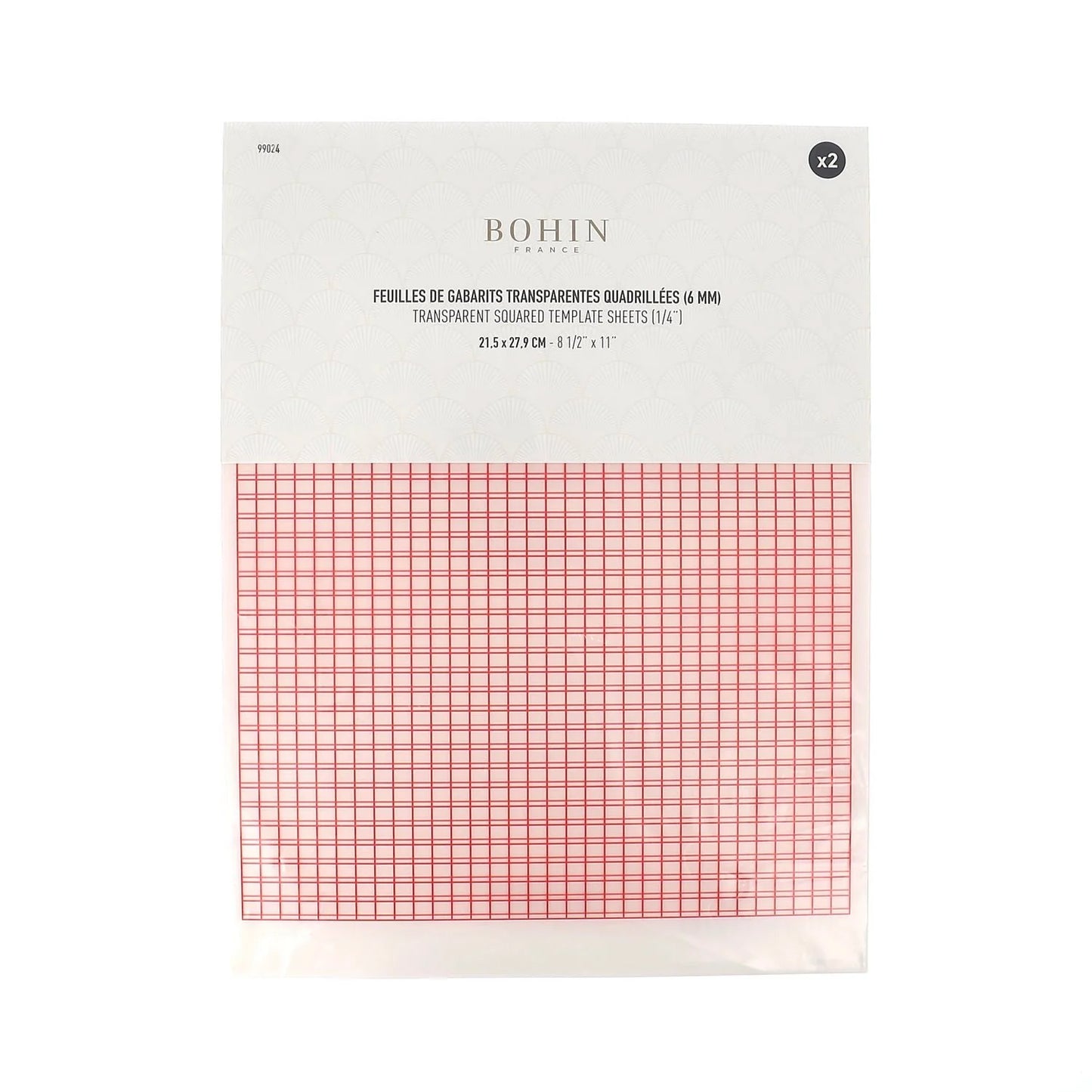 CLEAR PLASTIC TEMPLATE 1/4'' grid - Blister of 2 sheets