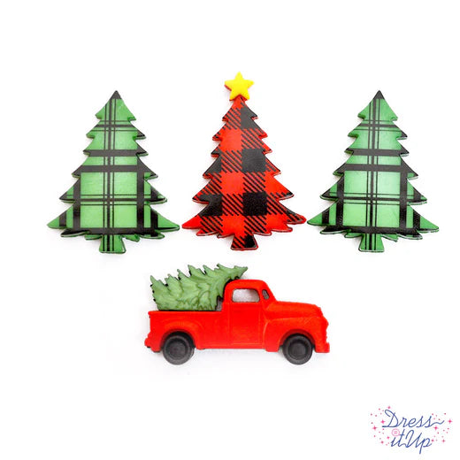 11387 Home for the Holidays Outdoor Truck Tree Winter Themed Buttons