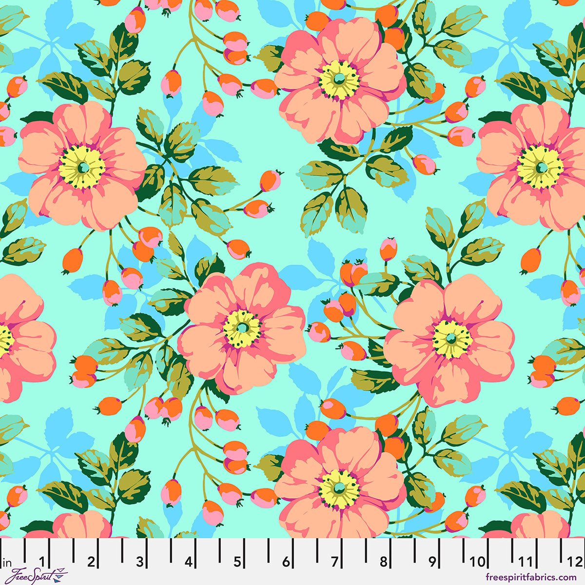 PWMD006.AQUA Kaffe Fassett Collective February 2027 Shrub Rose - Aqua