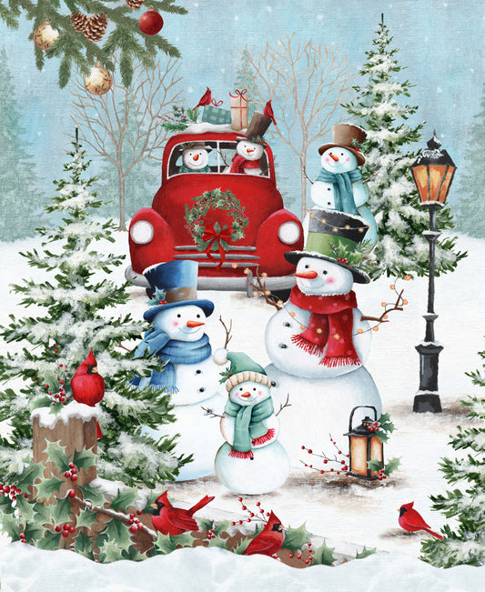 1369PH-70 Winter Whispers Red Truck & Snowman Panel