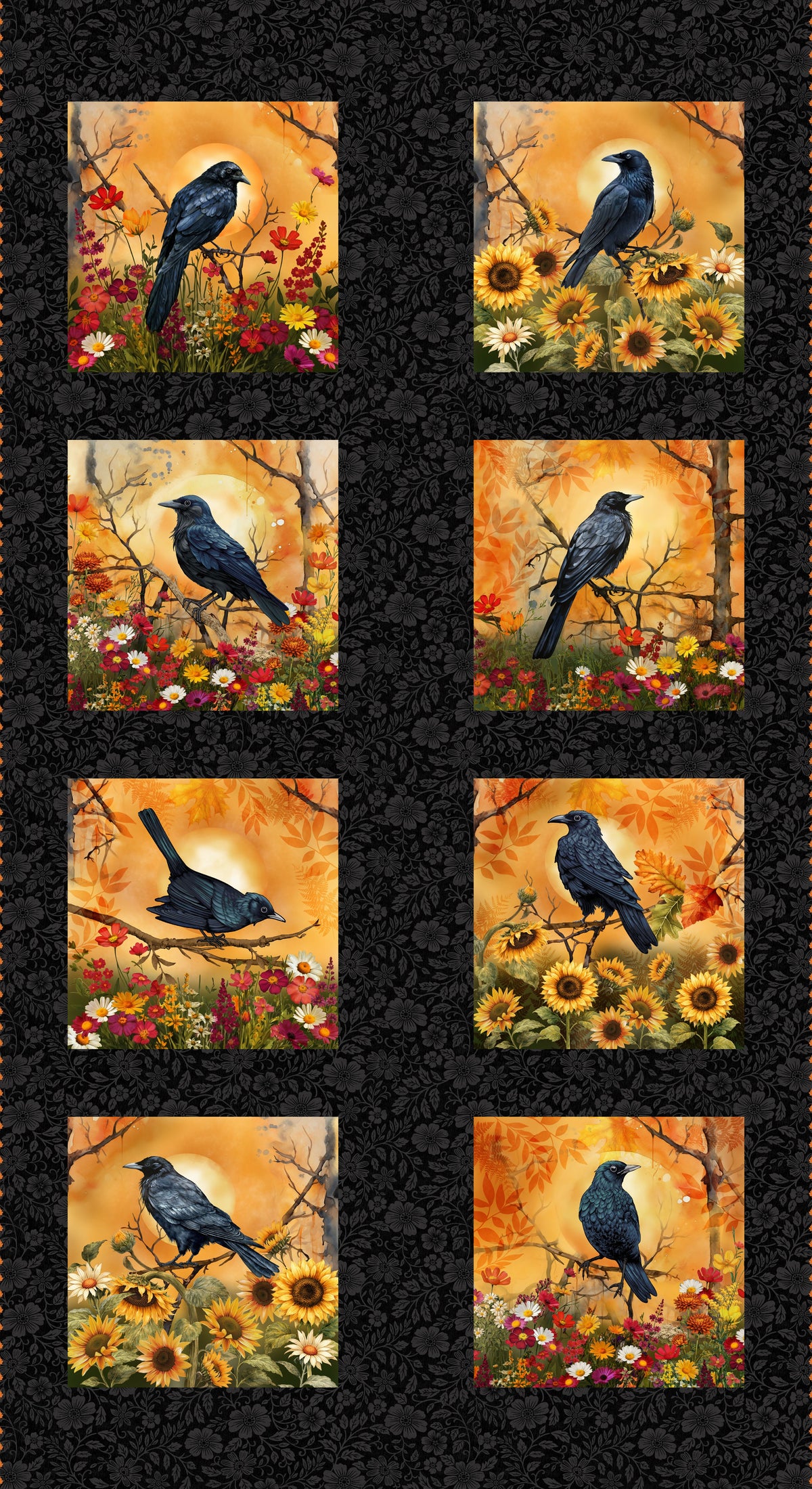1592BH-99 Red Harvest Lane Crow Blocks