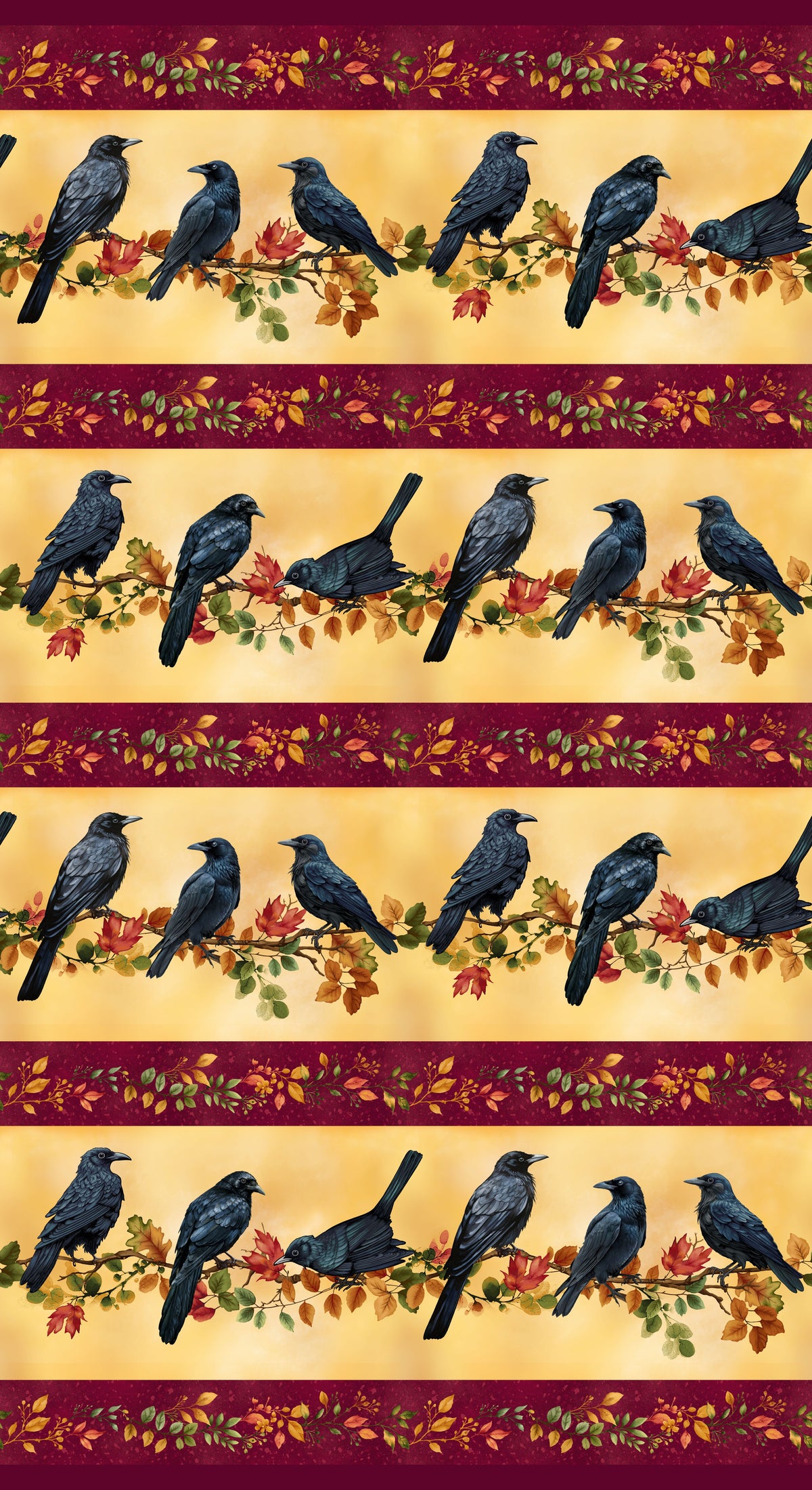 1593-38 Red Harvest Lane Crow Border Stripe