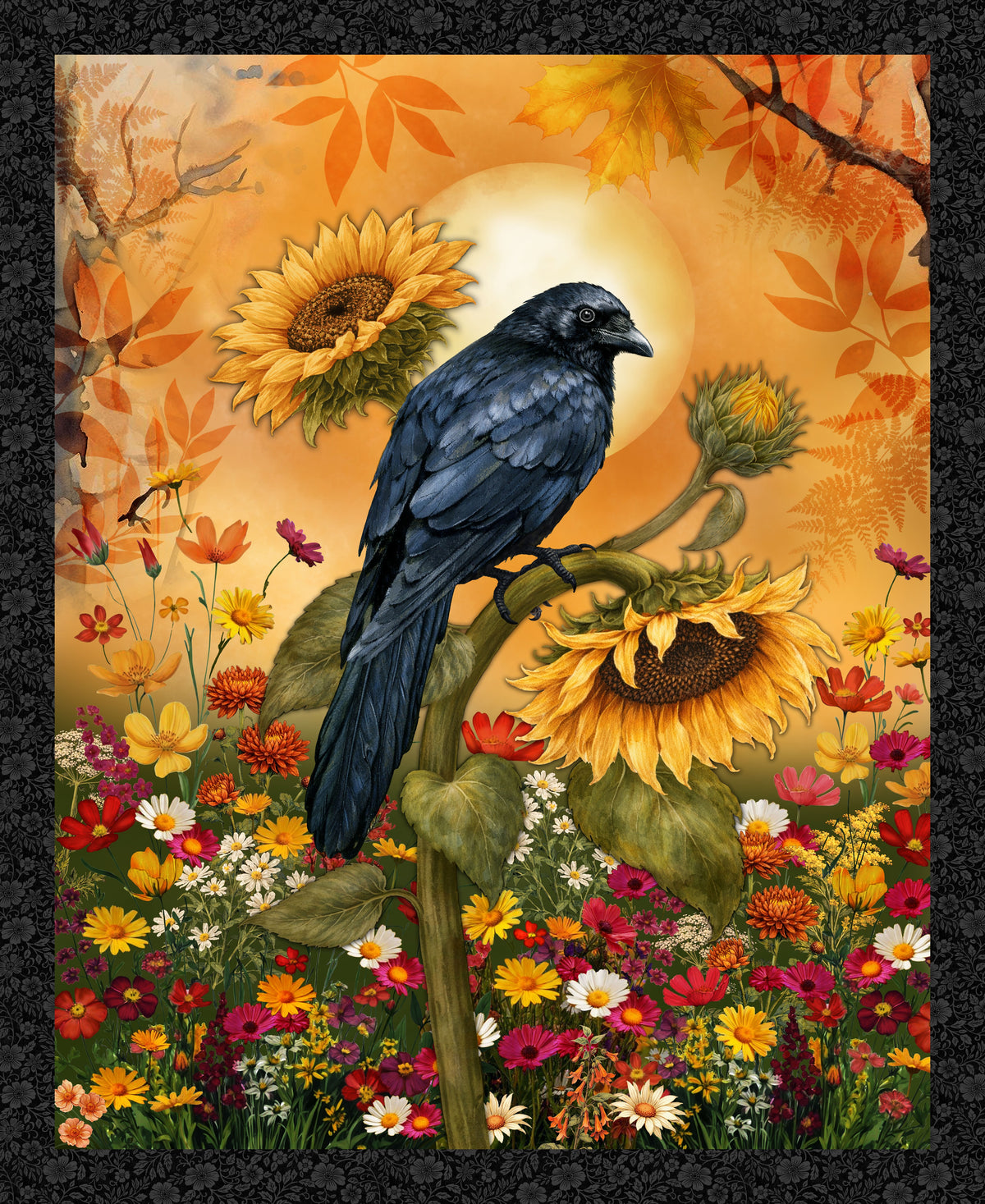1594PH-99 Red Harvest Lane Crow and Sunflower Panel