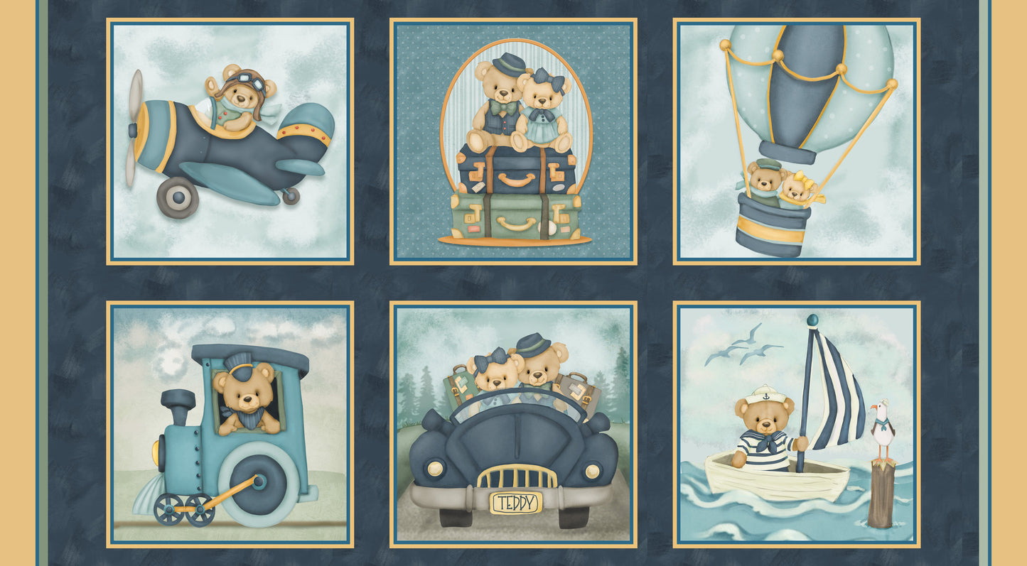 2417B-77 TRAVELING TEDDIES LARGE BLOCK PRINT
