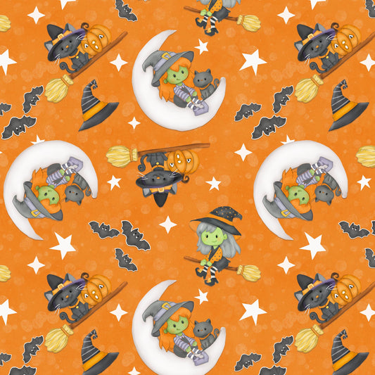 2560G-33 Moonlight  Mischief Witch & Cat on Moon Glow