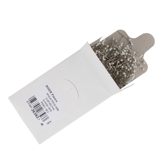 WHITE GLASS HEAD PINS BOX 250G