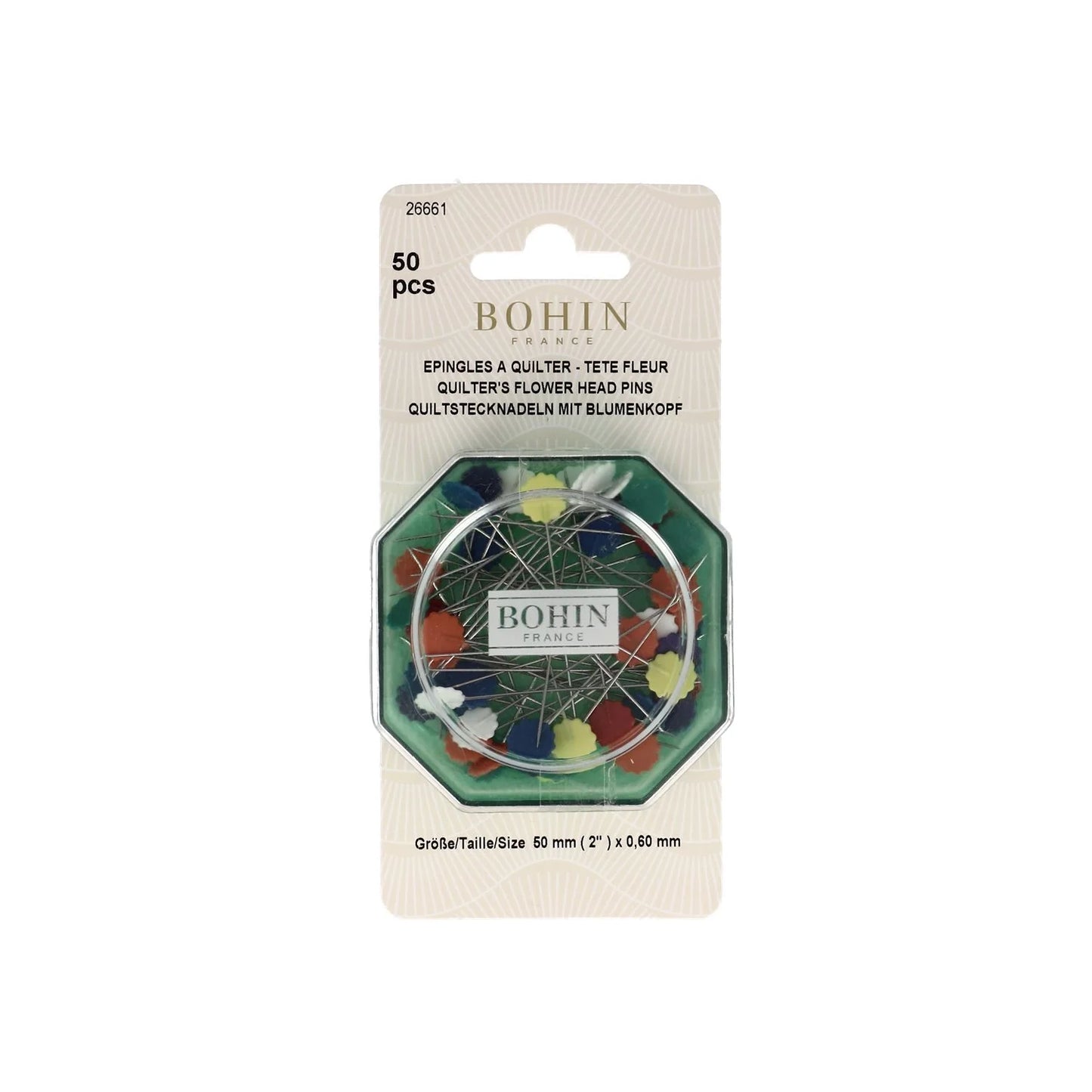 FLOWER HEAD PINS 2" Assort Blx50