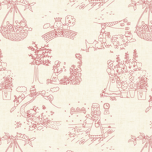2852-08 Redwork Rhymes Linework Rhyme Toile