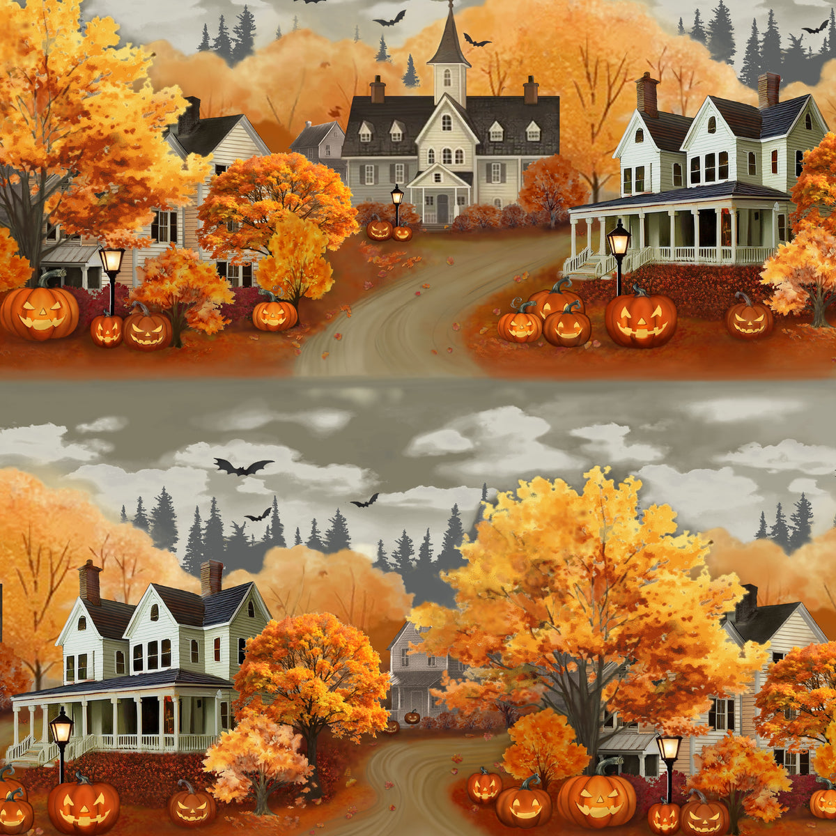 3235-35 Haunted Hallow Haunted Village Border Stripe
