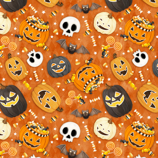 3315G-33 Moonlight Cruisin' - Glow Tossed Pumpkins, Skulls, and Bats