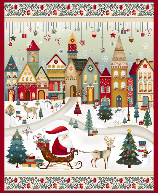 3615P-44 Nordic Holiday Village Santa Scenic Panel