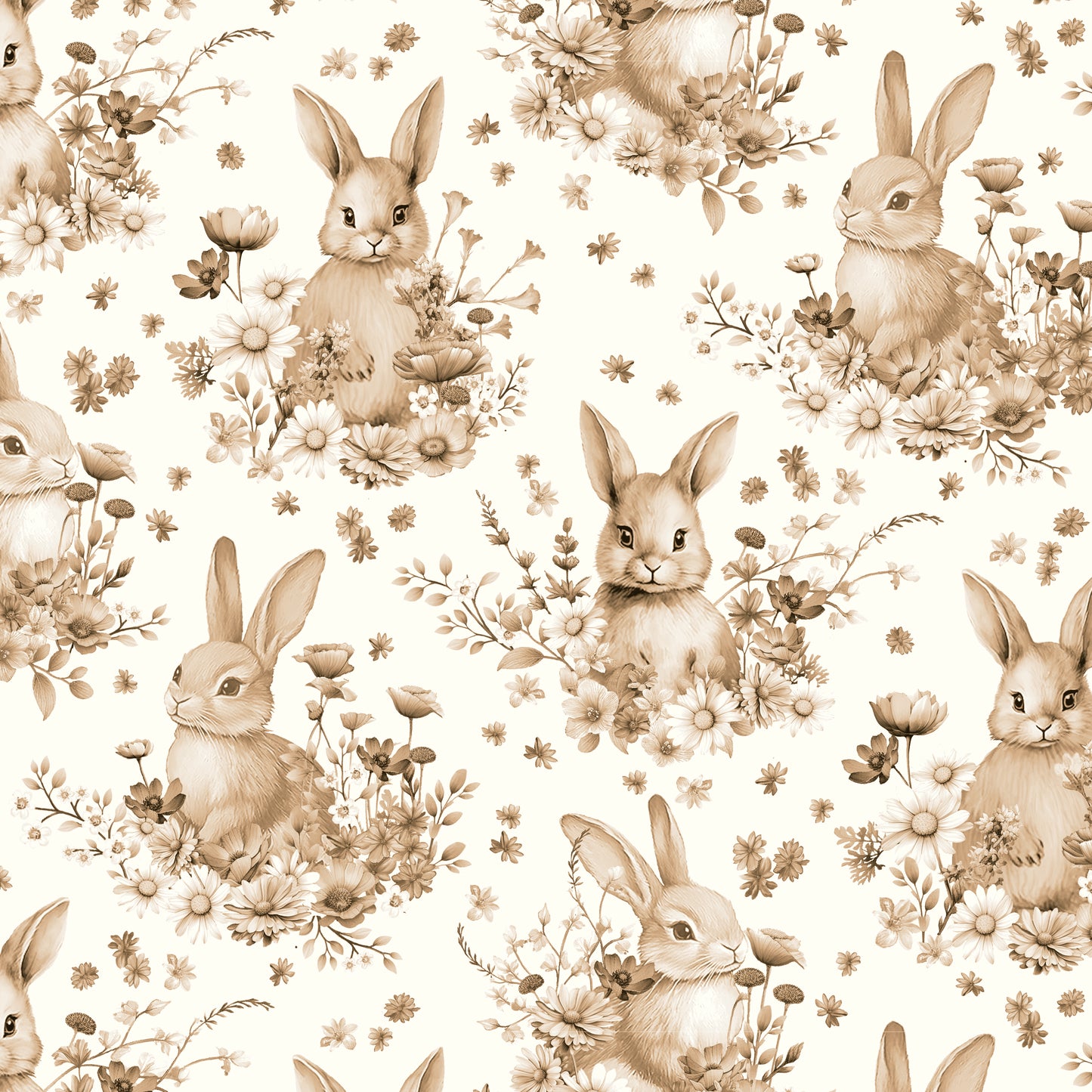 3702-44 Bunnies & Baskets Toile Bunny Allover