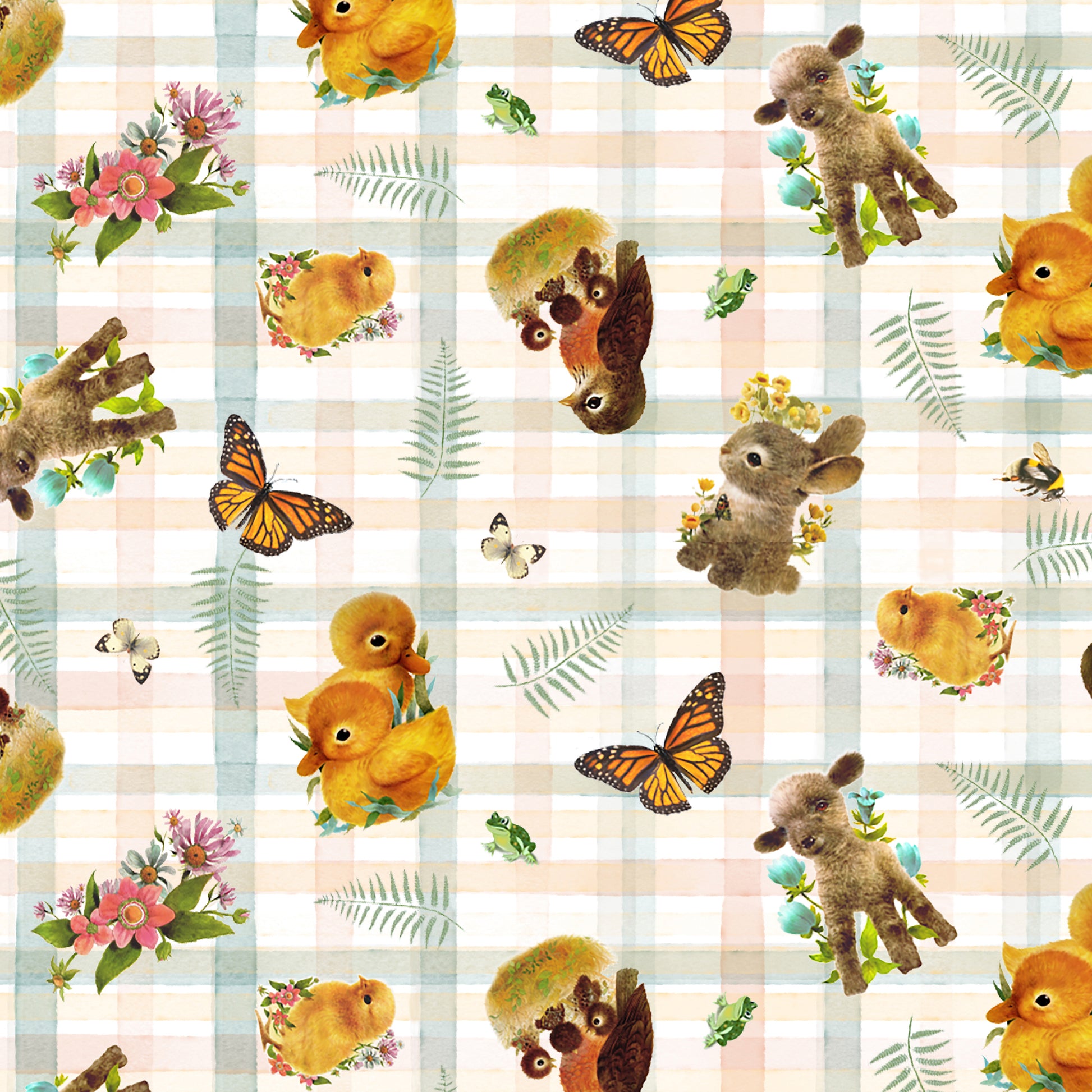3763-41 Spring Babies Allover Animals On Plaid