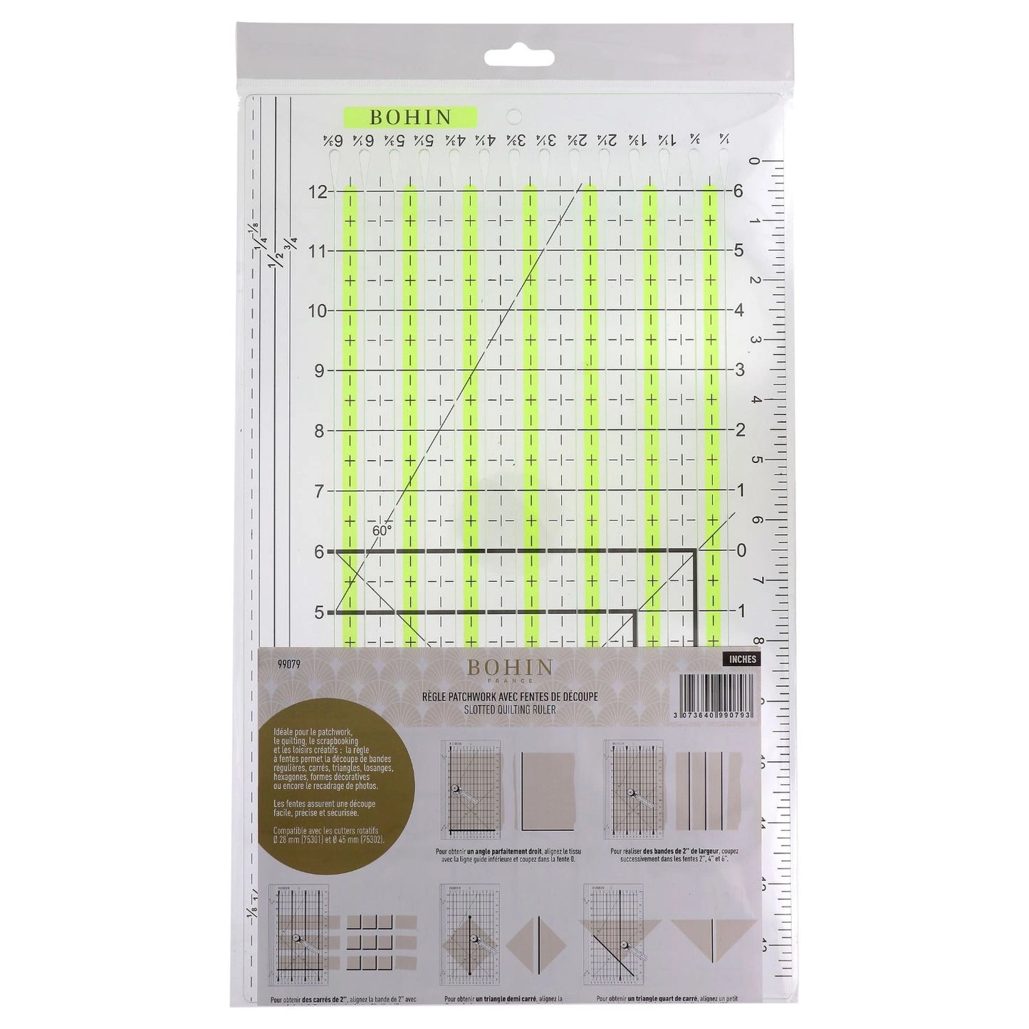 Patchwork ruler with cutting slots 13x6 Inch