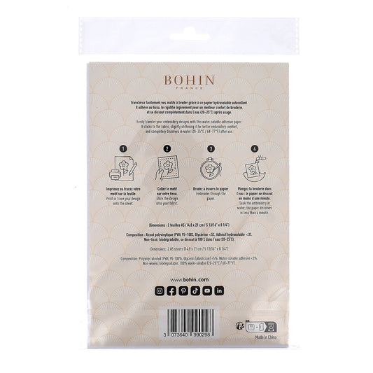 WATER SOLUBLE EMBROIDERY PAPER Blister of 2x A5 sheets