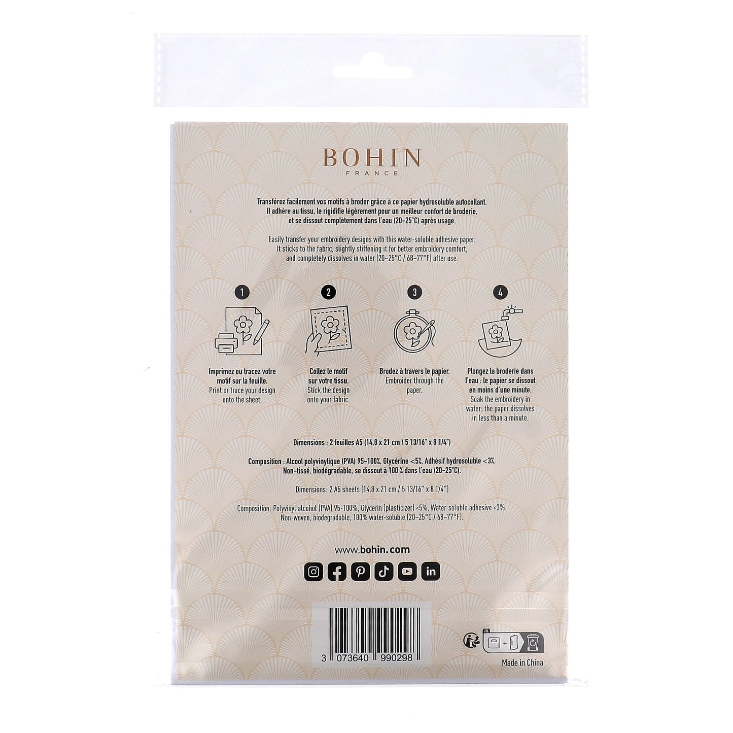 WATER SOLUBLE EMBROIDERY PAPER Blister of 2x A5 sheets