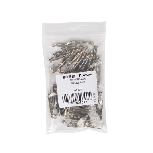 BADGE PINS 30mm SILVER x50