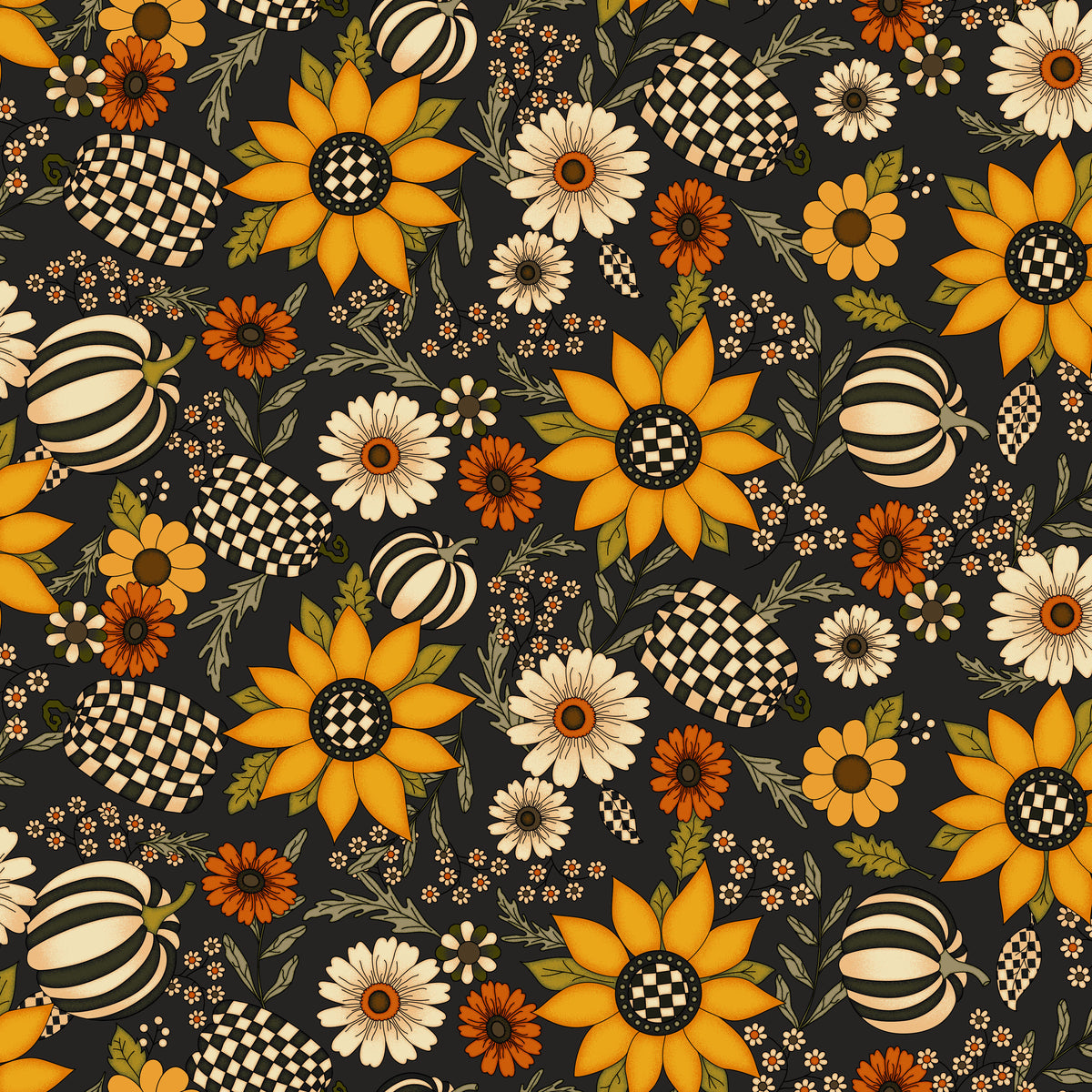 5561F-99 Moonlit Harvest (Flannel) Florals and Pumpkins