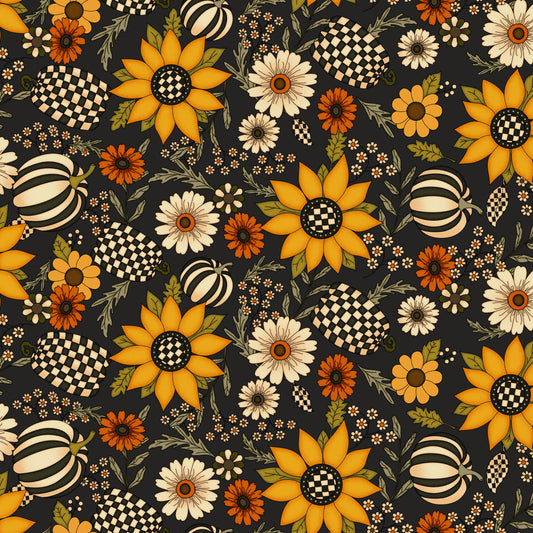5561F-99 Moonlit Harvest (Flannel) Florals and Pumpkins