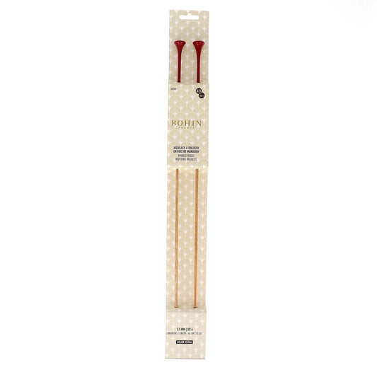 KNITTING NEEDLES-WOOD-15.5''-N°3.5-US Sz4-Red-Blister x2