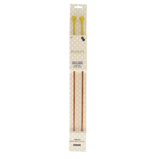 KNITTING NEEDLES-WOOD-15.5''-N°4,5-US Sz7-Yellow-Blister x2