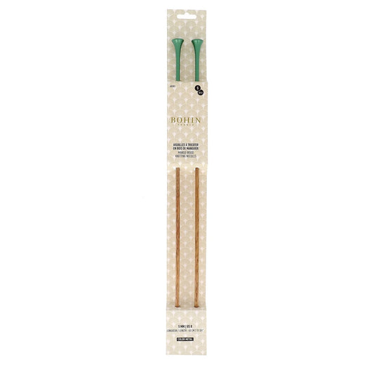 KNITTING NEEDLES-WOOD-15.5''-N°5-US Sz8-Green-Blister x2