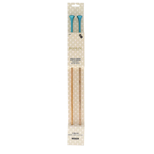 KNITTING NEEDLES-WOOD-15.5''-N°5,5 Sz9-Turquoise-Blister x2