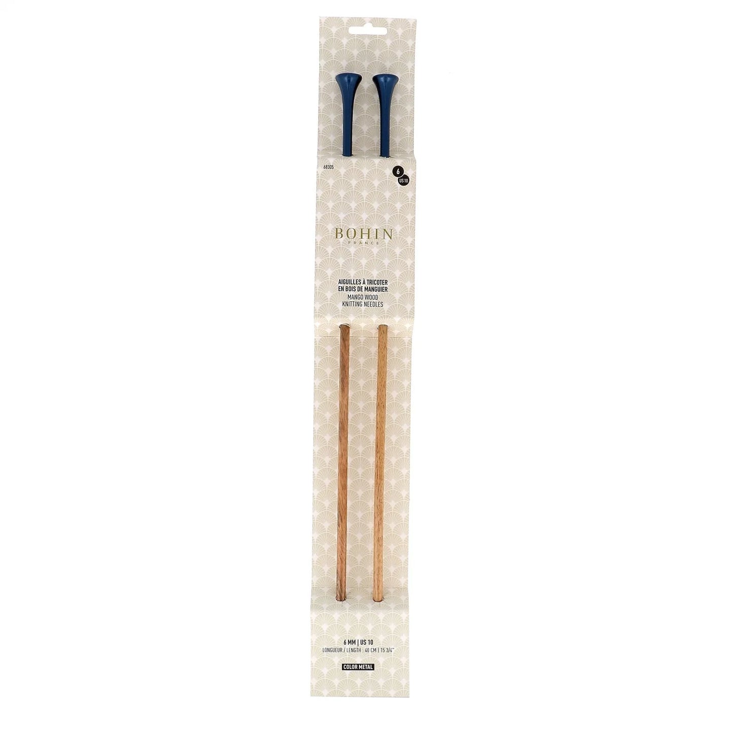KNITTING NEEDLES-WOOD-15.5''-N°6-US Sz10-DARK BLUE-Blister x2