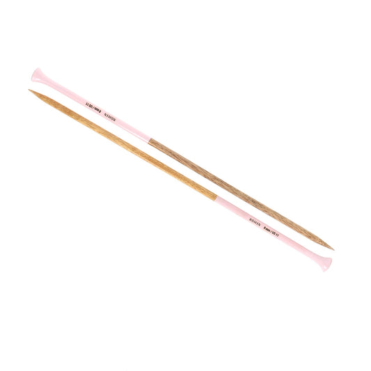 KNITTING NEEDLES-WOOD-15.5''-N°8-US Sz11-Pink-Blister x2