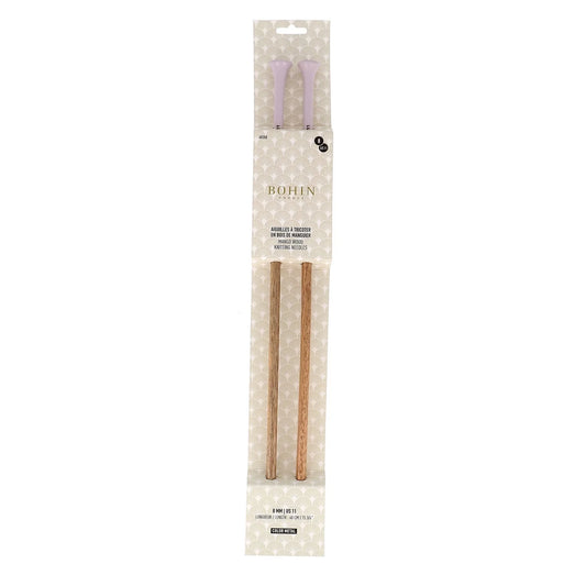 KNITTING NEEDLES-WOOD-15.5''-N°8-US Sz11-Pink-Blister x2