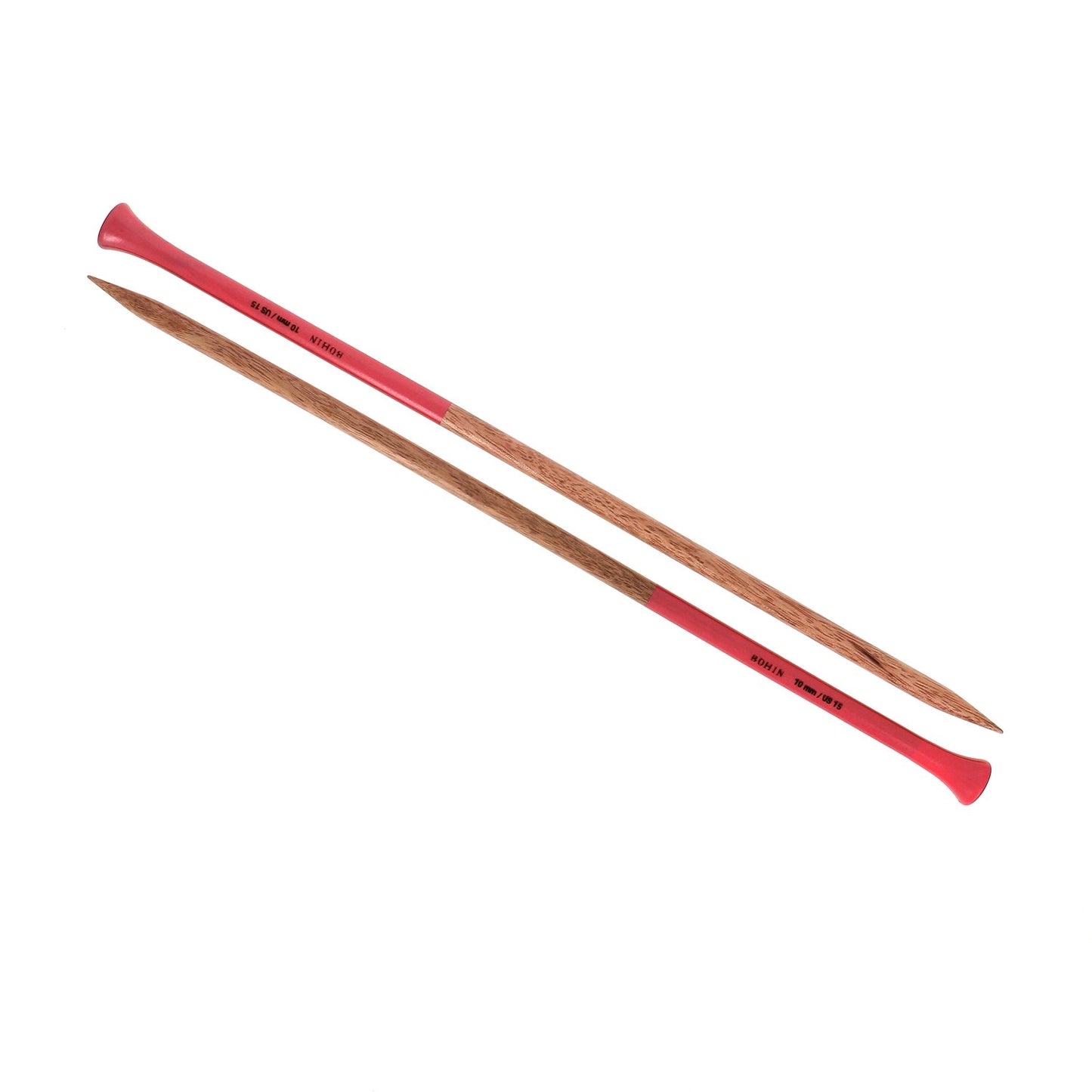 KNITTING NEEDLES-WOOD-15.5''-N°10-US Sz15-Magenta-Blister x2