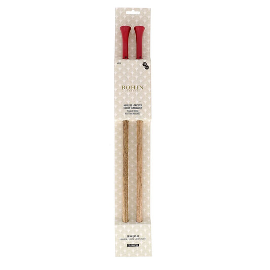 KNITTING NEEDLES-WOOD-15.5''-N°10-US Sz15-Magenta-Blister x2