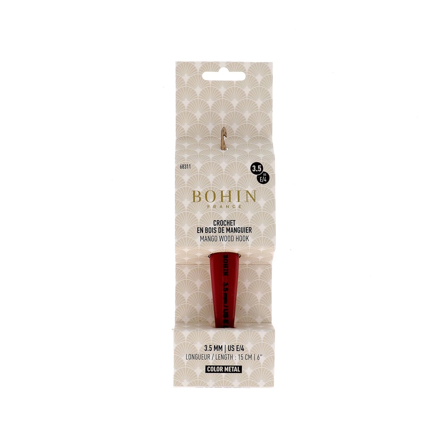 CROCHET HOOK WOOD-N°3.5-US E/4-Red-blister x1