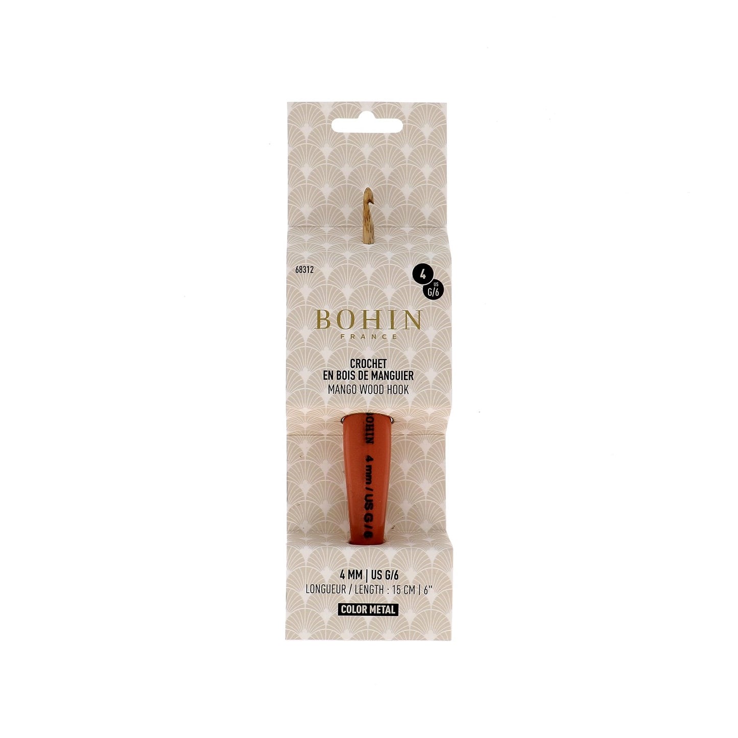 CROCHET HOOK WOOD-N°4-US G/6-Orange-blister x1