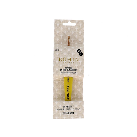 CROCHET HOOK WOOD-N°4.5-US 7-Yellow-blister x1