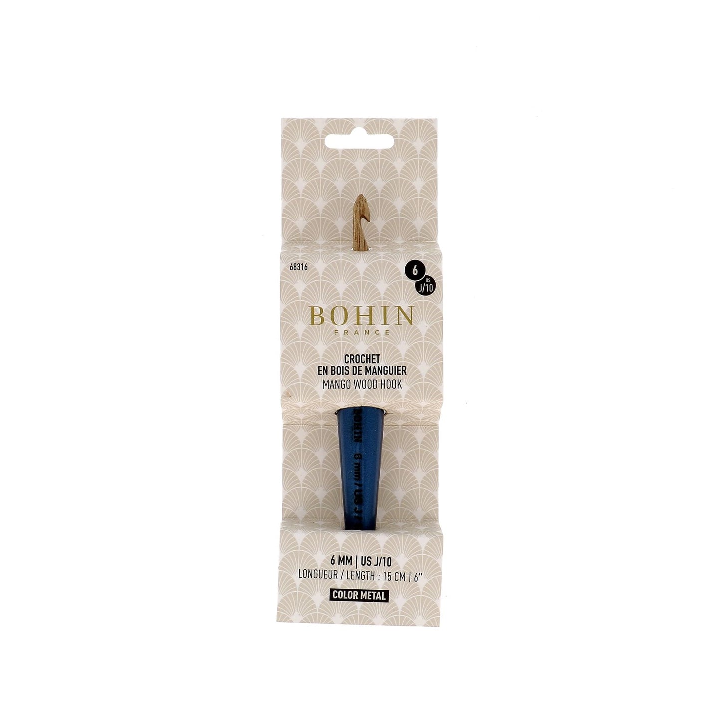 CROCHET HOOK WOOD-N°6-US J/10-Dark Blue-blister x1
