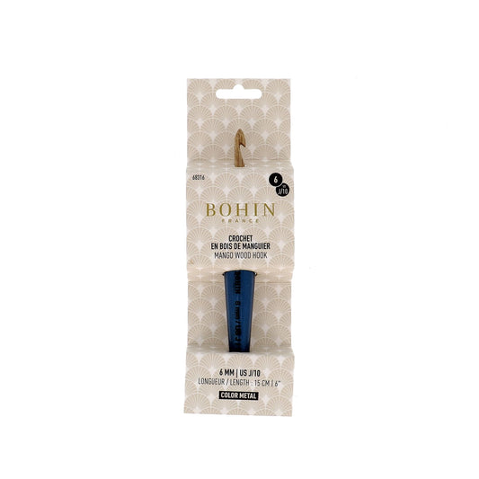 CROCHET HOOK WOOD-N°6-US J/10-Dark Blue-blister x1