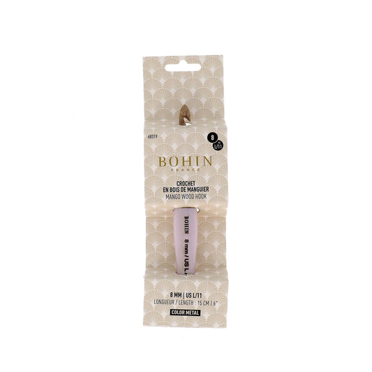 CROCHET HOOK WOOD-N°8-US L/11-Pink-blister x1