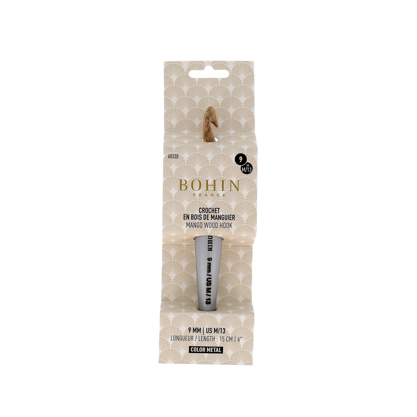 CROCHET HOOK WOOD-N°9-US M/13-Silver-blister x1