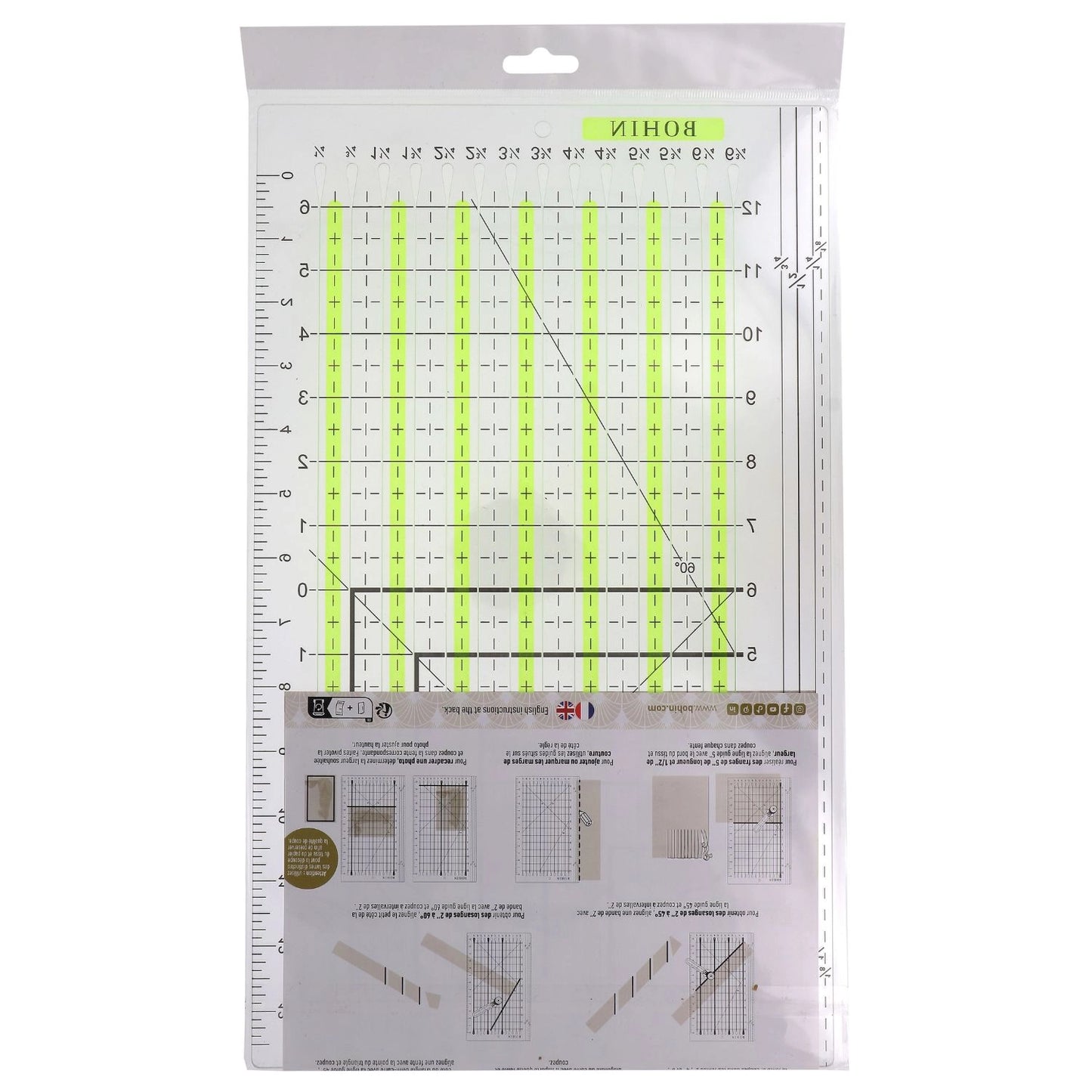 Patchwork ruler with cutting slots 13x6 Inch