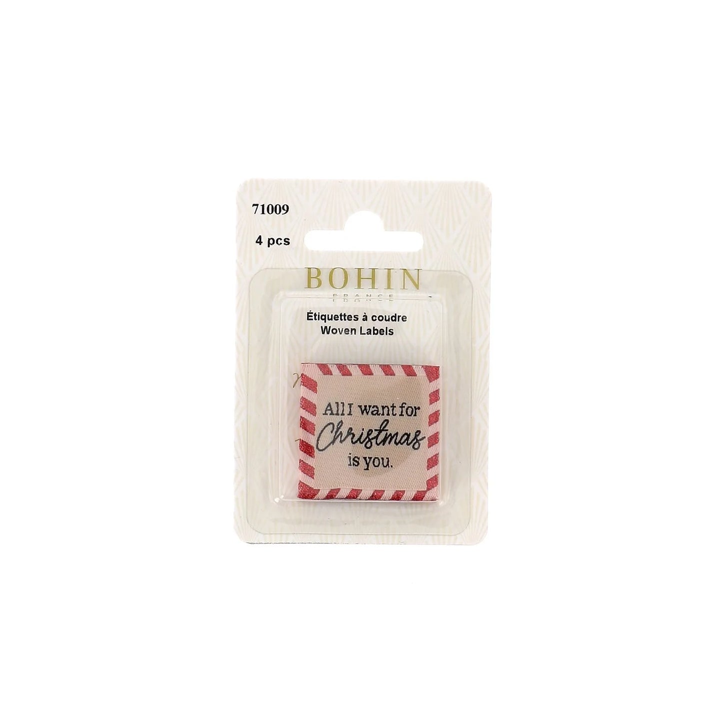 SEW-ON WOVEN LABEL - ALL I WANT FOR CHRISTMAS - BLISTER X 4