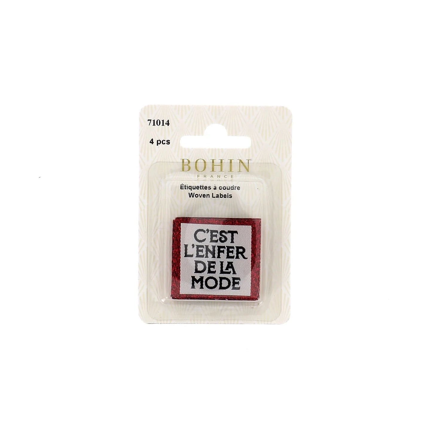 SEW-ON WOVEN LABEL - C'EST L'ENFER DE LA MODE - BLISTER X 4