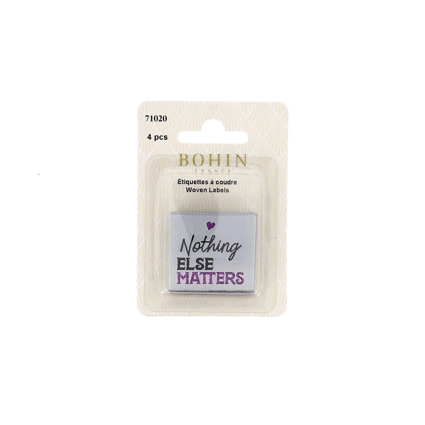 SEW-ON WOVEN LABEL - NOTHING ELSE MATTER - BLISTER X 4