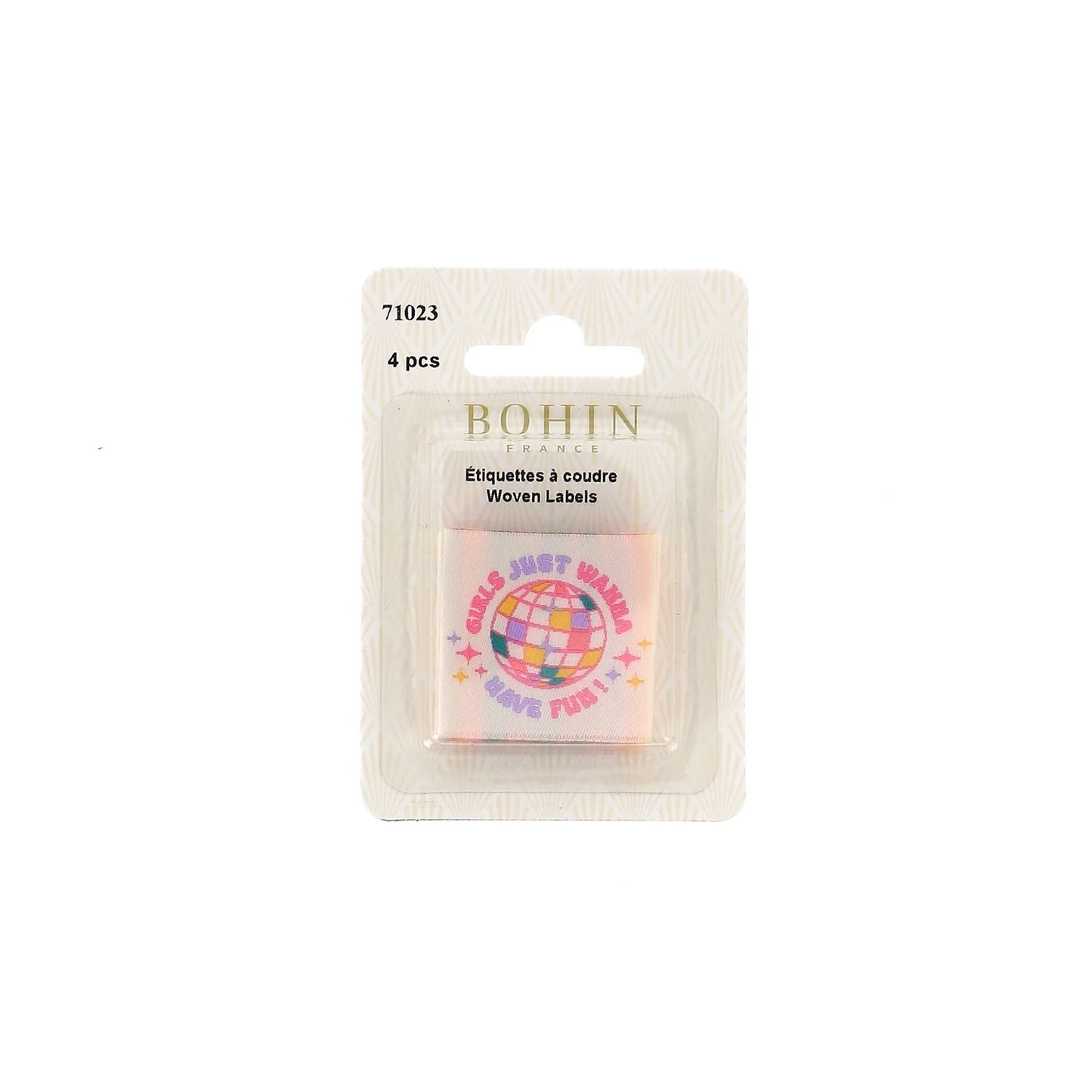 SEW-ON WOVEN LABEL - GIRLS JUST WANNA HAVE FUN - BLISTER X 4