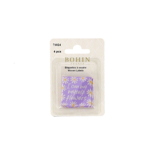 SEW-ON WOVEN LABEL - I CAN BUY MYSELF FLOWERS - BLISTER X 4
