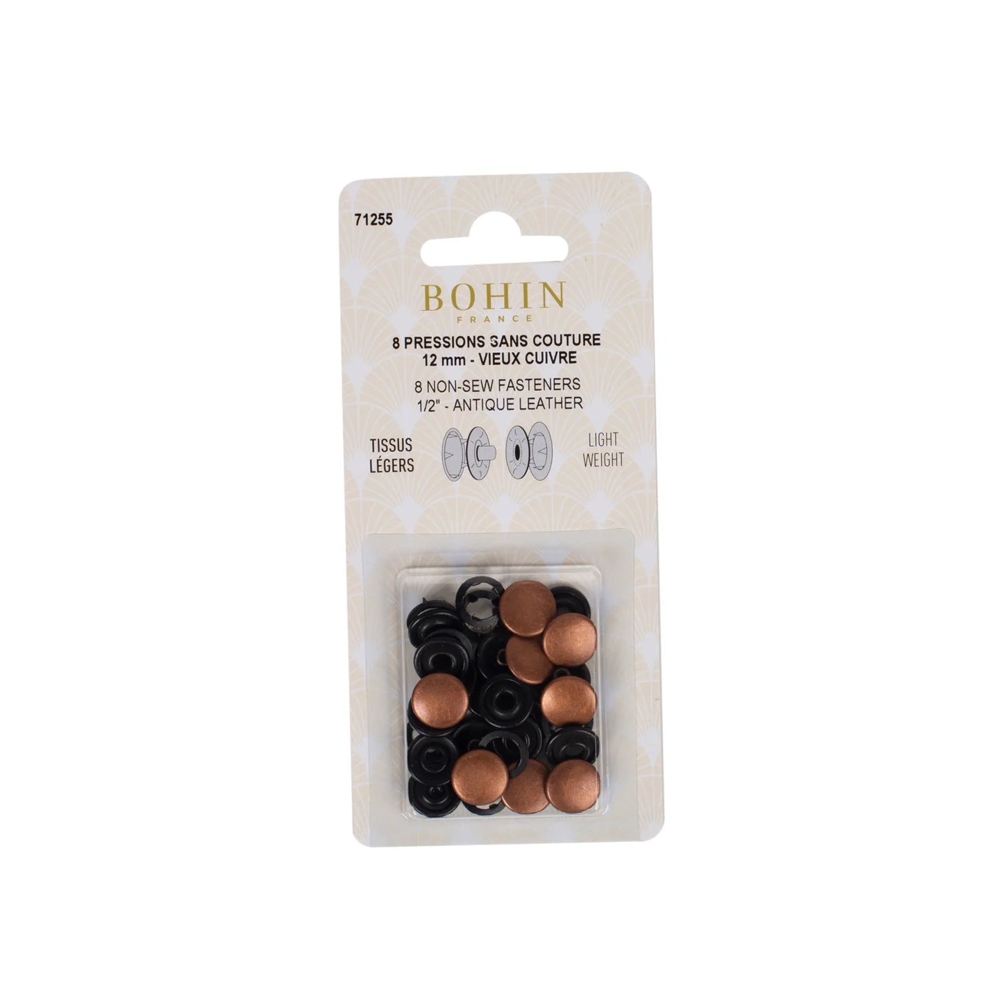 NON SEW FASTENERS LIGHT FABRIC 12MM ANTIQUE REFILL