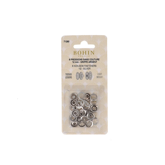 REFILL 8 NON-SEW SNAPS JERSEY/BODY/BABY - 1/2" - SILVER - No tool set