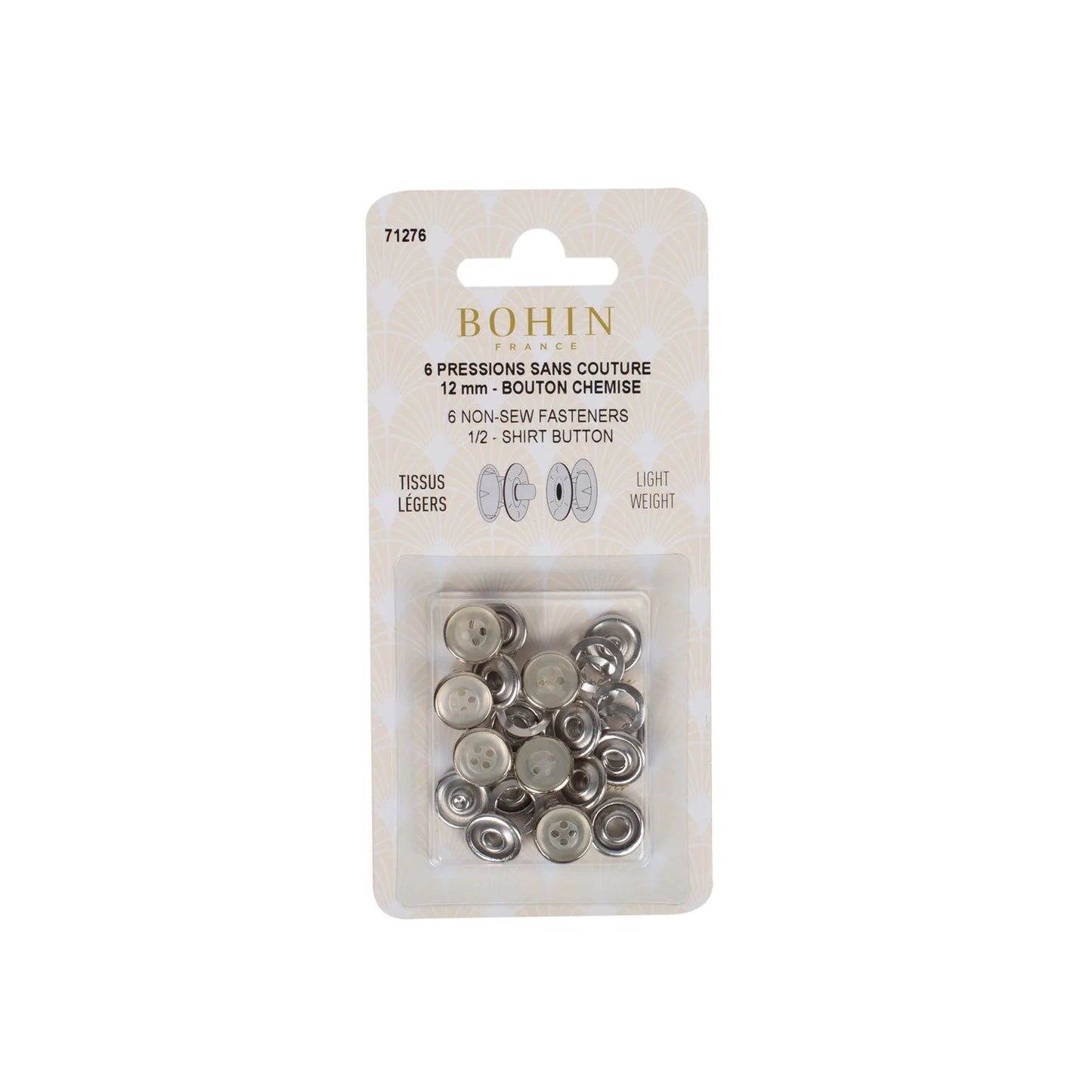 NON SEW FASTENERS LIGHT FABRIC 12MM PEARL/SHIRT REFILL